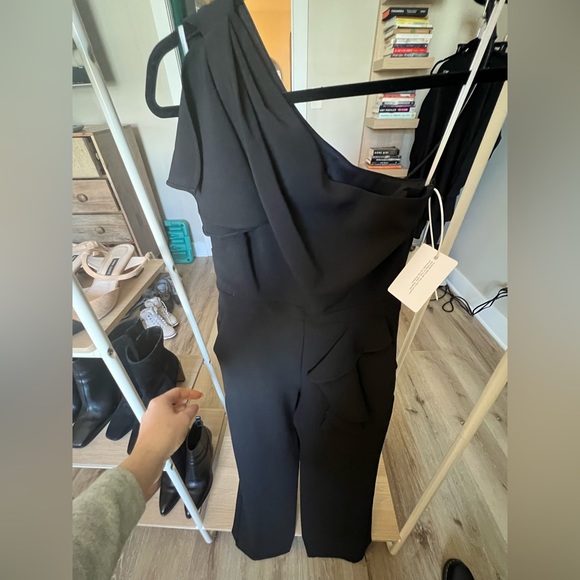NWTs! Never worn; Marchesa Notte - One - Shoulder Tailored Black Jumpsuit - Picture 6 of 12